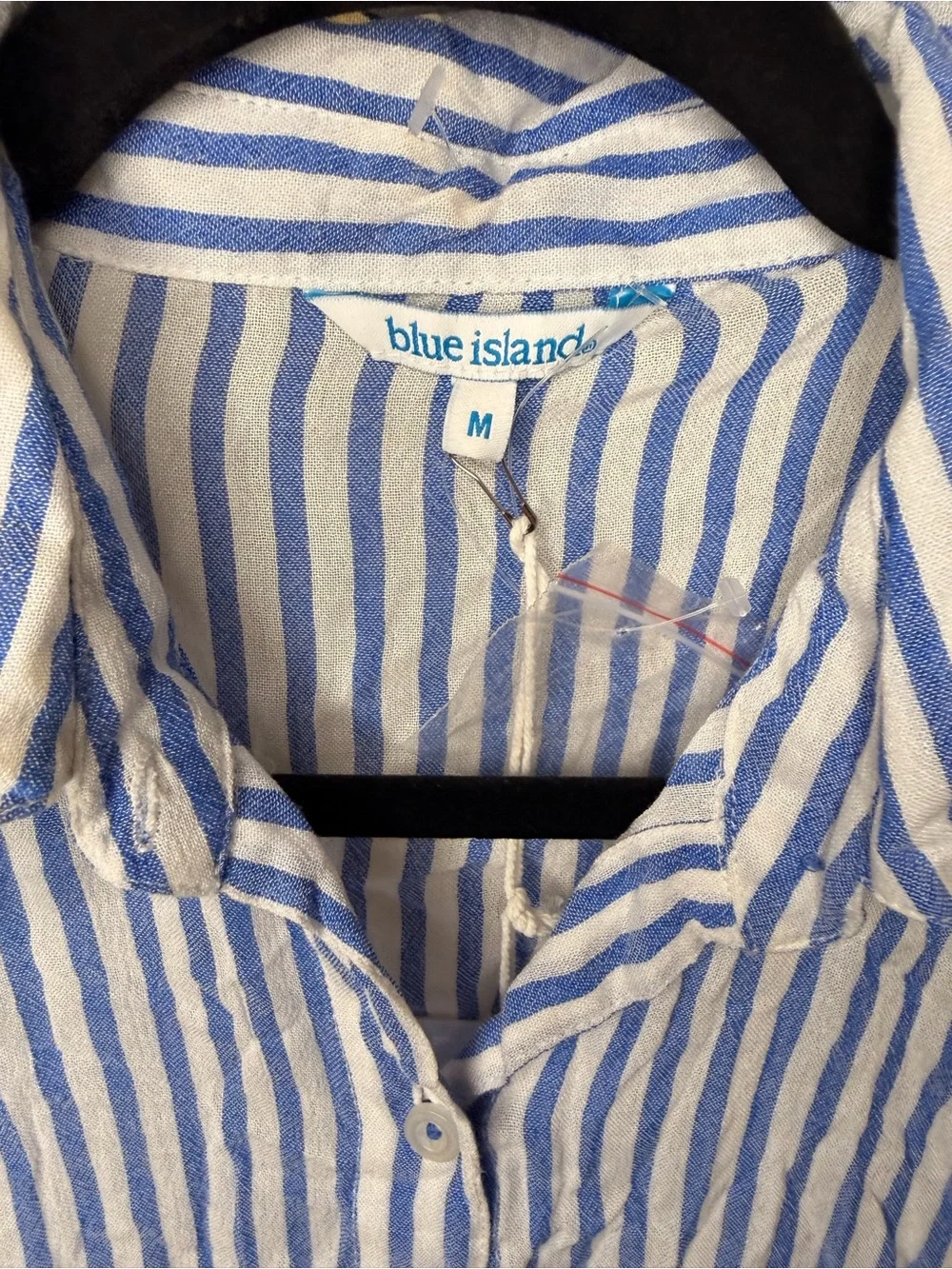 blue island Blue & White Striped Women's Swim Coverup Shirt